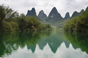 Bamboo Prints: Karst hills with Longjiang River, Yizhou, Guangxi Province, China