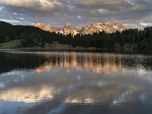 The Karwendel Mountain Range near Mittenwald during spring, lake Wagenbruch (also called Geroldsee)