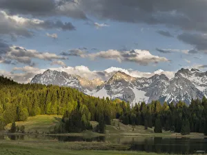 The Karwendel Mountain Range near Mittenwald during spring, lake Wagenbruch (also called Geroldsee)