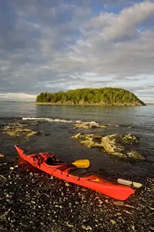 A kayak in the Porcupine Islands in Maines Acadia National Park. Bar Harbor