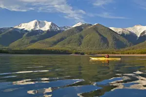 Images Dated 23rd May 2009: Kayaking on Hungry Horse Reservoir with Great Northern Mountain in background in