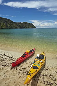 Kayak Prints: Kayaks, Bark Bay, Abel Tasman National Park, Nelson Region, South Island, New Zealand