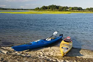 Images Dated 17th August 2006: Kayaks on the beach at Griswold Point in Old Lyme, Connecticut. Mouth of the Connecticut River