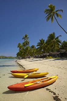 Images Dated 20th October 2011: Kayaks on the beach, Plantation Island Resort, Malolo Lailai Island, Mamanuca Islands