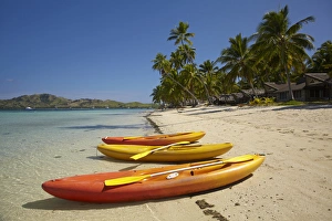 Images Dated 20th October 2011: Kayaks on the beach, Plantation Island Resort, Malolo Lailai Island, Mamanuca Islands