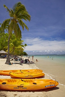 Fiji Prints: Kayaks and beach, Shangri-La Fijian Resort, Yanuca Island, Coral Coast, Viti Levu
