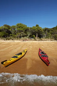 Kayak Prints: Kayaks and campsite, Te Pukatea Bay