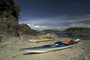 Kayaks at Dicebox Island, Broken Island Group, Pacific Rim National Park Preserve