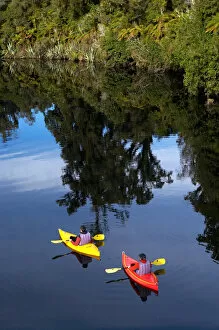 Images Dated 7th August 2005: Kayaks, Moeraki River by Lake Moeraki, West Coast, South Island, New Zealand