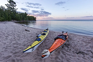 Kayak Prints: Kayaks on sand beach at York Island on the Apostle Islands National Lakeshore, Wisconsin