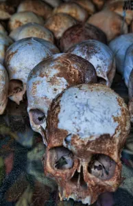 Prints of Killing Fields memorial with skulls of those killed in raids at Phnom Phen, Cambodia Images Dated 2027 November: Killing Fields memorial with skulls of those killed in raids at Phnom Phen, Cambodia