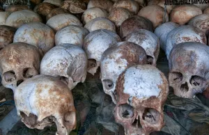 Prints of Killing Fields memorial with skulls of those killed in raids at Phnom Phen, Cambodia Images Dated 2027 November: Killing Fields memorial with skulls of those killed in raids at Phnom Phen, Cambodia