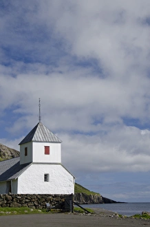 Images Dated 31st May 2011: Kingdom of Denmark, Faroe Islands. Historic medieval church of Kirkjubour, dedicated