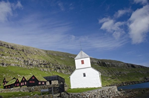 Images Dated 31st May 2011: Kingdom of Denmark, Faroe Islands. Historic medieval church of Kirkjubour, dedicated