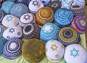 Spiritual Prints: Kippahs Yarmulkes Jewish Hats Covers Israeli Star of David Souvenirs Safed Tsefat Israel