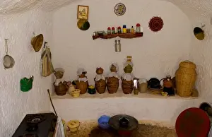 Rough Prints: Kitchen with jugs in Berber Lifestyle Village Matmata Tunisia cave house in mountain