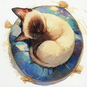 Fred Lord Prints: Kitten asleep on cushion. (AI Generated)