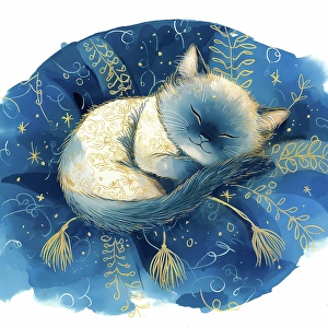 Ai Generated Prints: Kitten asleep on cushion. (AI Generated)