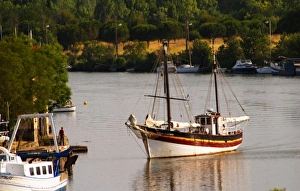 Images Dated 14th June 2006: L Herault river. A fishing boat. Agde town. Languedoc. France. Europe