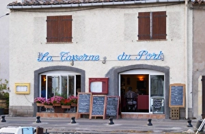 Brasserie Prints: La Taverne du Port with many chalkboards with menus. Marseillan. Languedoc. France