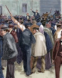 Worker Prints: Labor movement. Meeting held on May 1890 in Barcelona. The civil governor greets