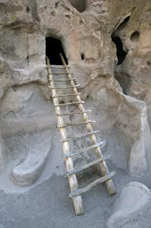 Ladder leading to a cliff dwelling, Bandalier National Monument, New Mexico, USA