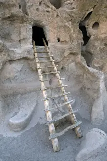 National Land Prints: Ladder leading to a cliff dwelling, Bandalier National Monument, New Mexico, USA