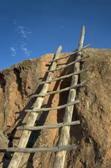 A ladder leading to a rock overlook at the Tsankawi section of Bandalier National Monument