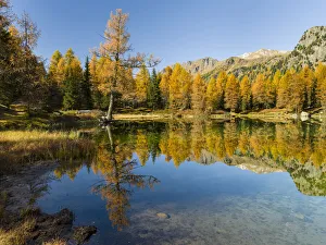Lago San Pellegrino (Lech de San Pelegrin) during fall at Passo San Pellegrino in