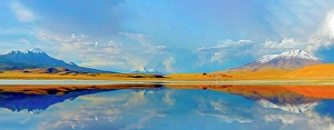 Bolivia Prints: Laguna Honda, Bolivia. Panoramic view of Deep Lake in the Altiplano of Andes Mountains of Bolivia