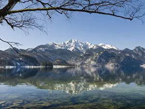 Southern Germany Prints: Lake Kochelsee at village Kochel am See during winter in the Bavarian Alps. Mt