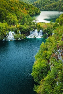 Cascades Prints: Lake Kozjak and travertine cascades on the Korana River, Plitvice Lakes National Park
