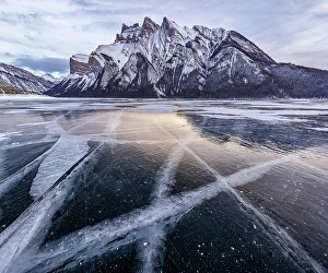 Frozen Prints: Lake Minnewanka ice lines, Canada