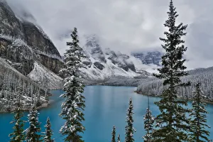 Aqua Prints: Lake Moraine with fresh late summer snow Banff National Park, Alberta, Canada