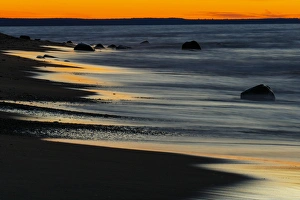 Lake Superior shoreline at sunset, Pictured Rocks National Lakeshore, Upper Peninsula