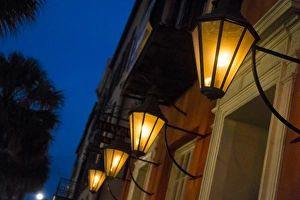 Iron Prints: Lamps lining the streets at duck, Charleston, South Carolina. USA