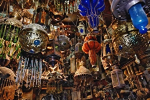 Cairo Prints: Lamps for sale in shop at Khan el Khalili Bazaar, Cairo, Egypt