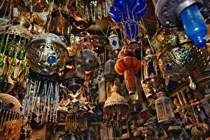 Lamps for sale in shop at Khan el Khalili Bazaar, Cairo, Egypt