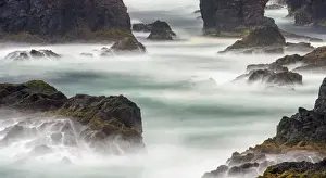 Landscape on the Eshaness peninsula. The famous cliffs and sea stacks of Eshness