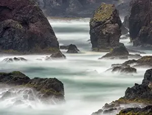 Landscape on the Eshaness peninsula. The famous cliffs and sea stacks of Eshness