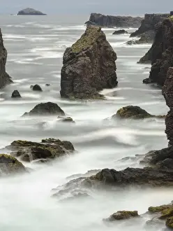 Landscape on the Eshaness peninsula. The famous cliffs and sea stacks of Eshness