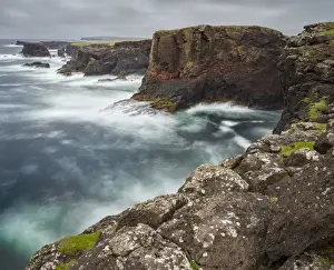 Landscape on the Eshaness peninsula. The famous cliffs and sea stacks of Eshness