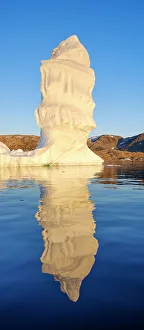 Landscape with icebergs in the Sermilik (Sermiligaaq) Icefjord in East Greenland. Ammassalik, Danish Territory