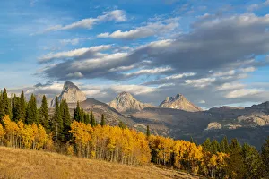 Teton Prints: Landscape of Mt. Owen, Grand Teton, Middle and South Teton, golden fall foliage