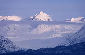 Landscape of snow covered mountain range, Homer, Alaska, US