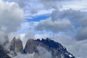 Landscape of Torres del Paine in mist, Patagonia, Chile