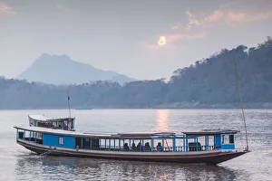 Riverboat Prints: Laos, Luang Prabang. Riverboats on the Mekong River