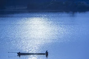 Laos, Sainyabuli. Nam Tien Reservoir, boats