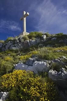 Large cross on Cross Mountain towering above Dubrovnik, Croatia a UNESCO World Heritage