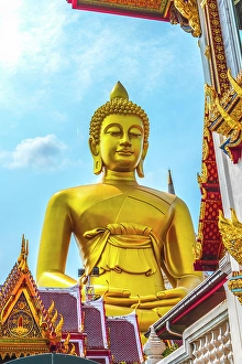 Buddhism Prints: Largest golden Buddha, Wat Paknam Bhasicharoen in Bangkok